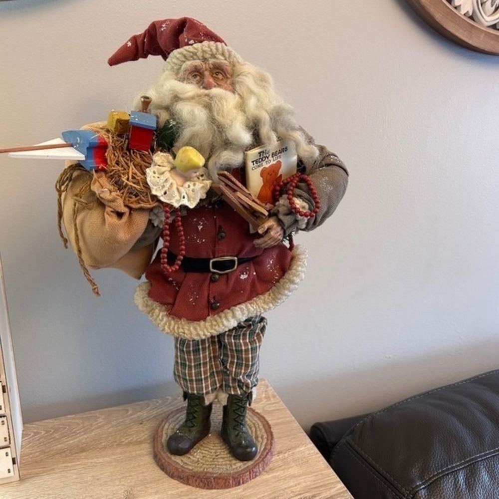 Father Christmas Standing Figurine with Teddy Bear Book and Toys Santa Claus